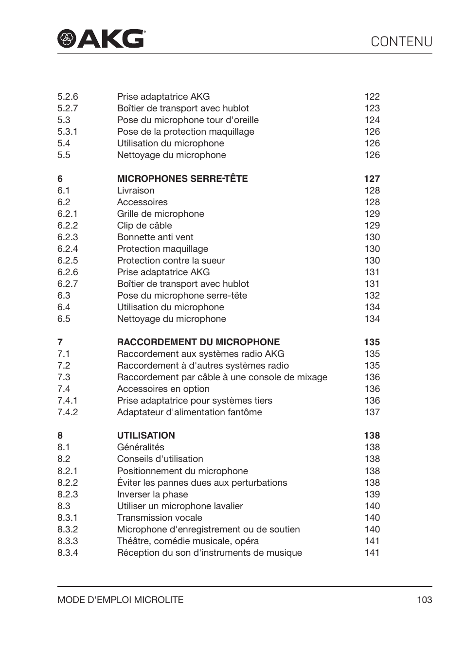 Contenu | Akg LC81 MD Reference Lightweight Cardioid Lavalier Microphone (Black) User Manual | Page 103 / 208