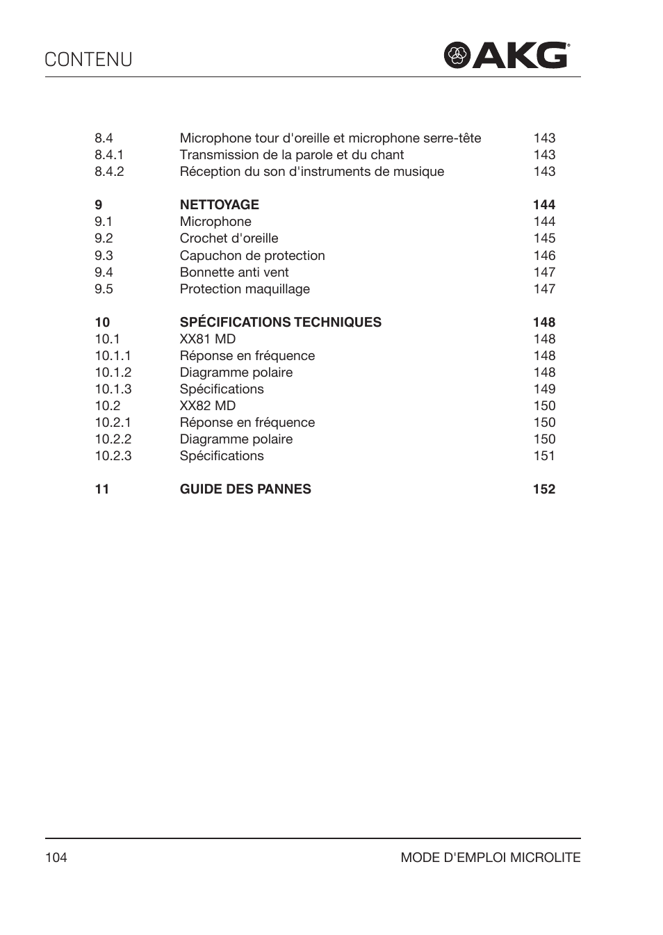 Contenu | Akg LC81 MD Reference Lightweight Cardioid Lavalier Microphone (Black) User Manual | Page 104 / 208