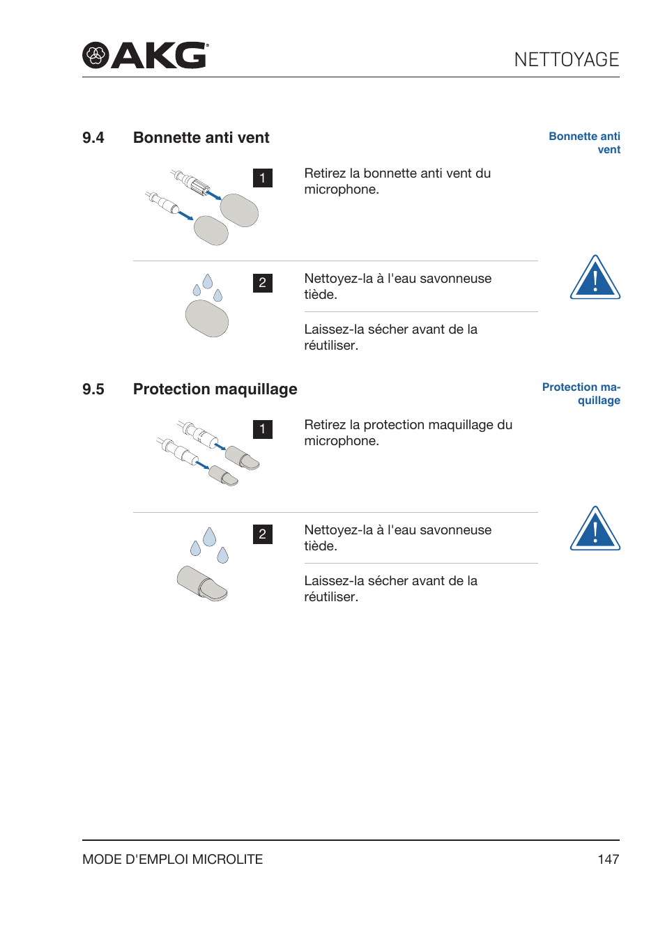 4 bonnette anti vent, 5 protection maquillage, Bonnette anti vent | Protection maquillage, Nettoyage | Akg LC81 MD Reference Lightweight Cardioid Lavalier Microphone (Black) User Manual | Page 147 / 208