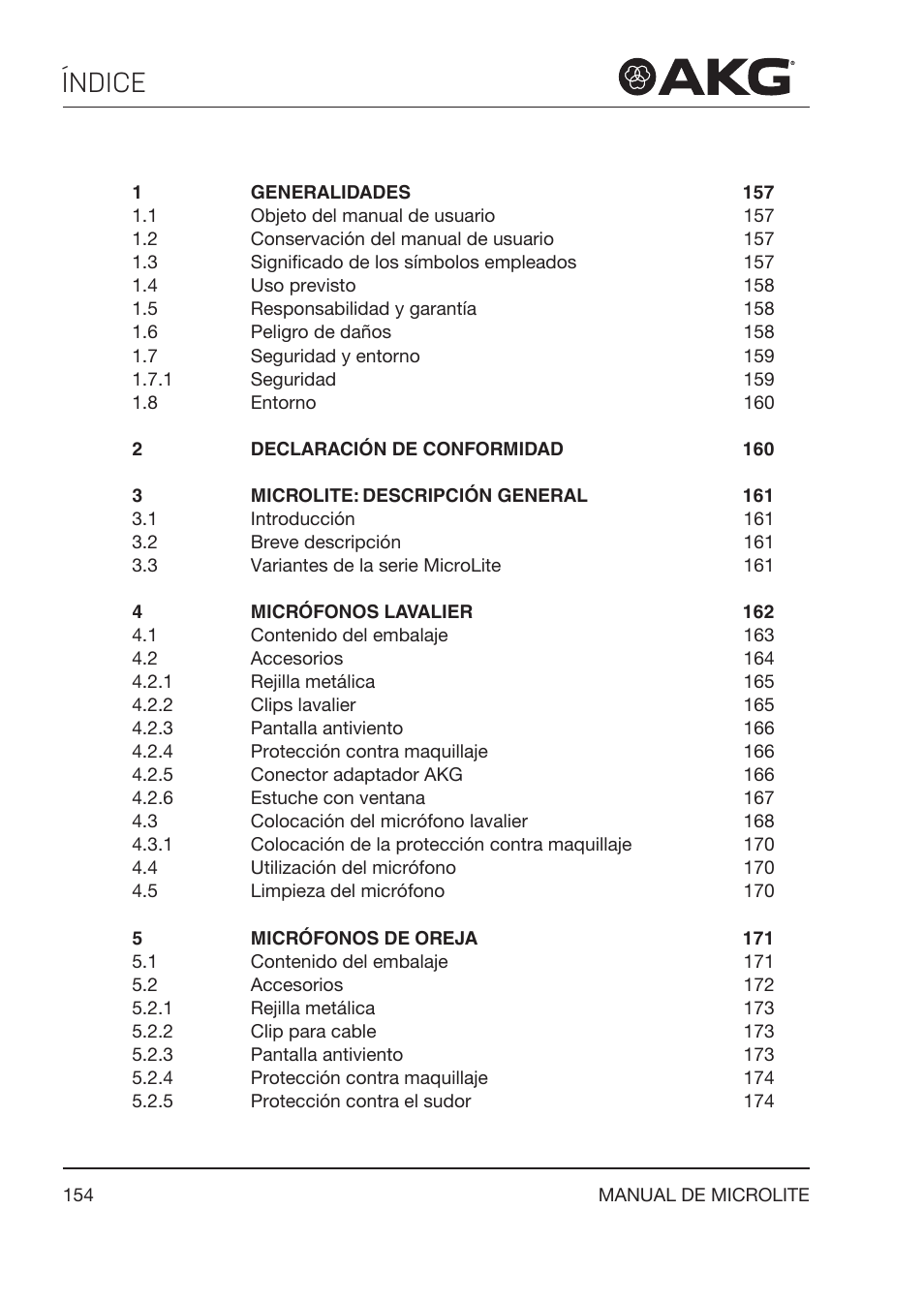 Modo de empleo, Índice | Akg LC81 MD Reference Lightweight Cardioid Lavalier Microphone (Black) User Manual | Page 154 / 208