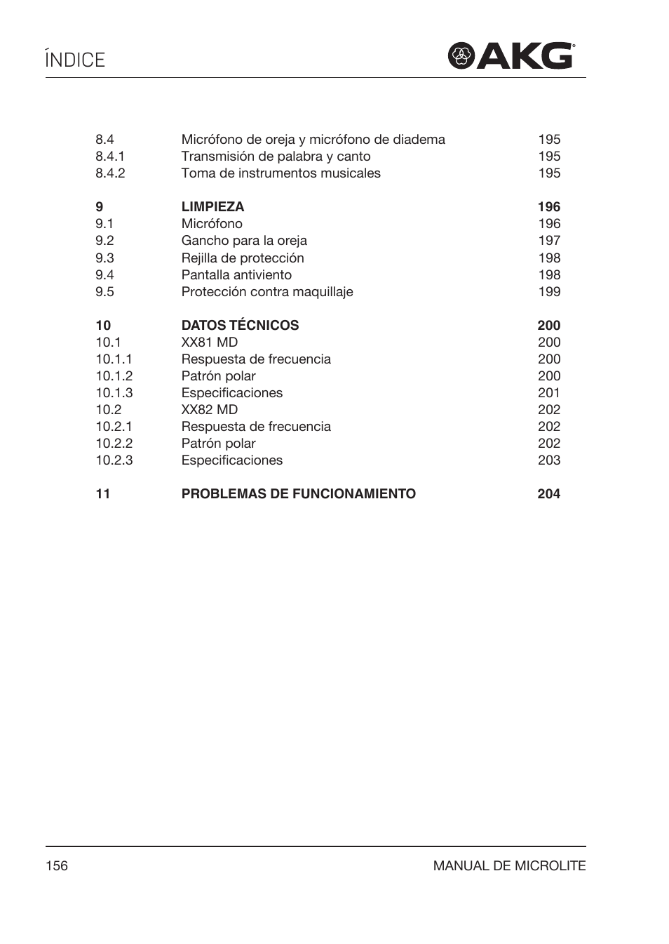 Índice | Akg LC81 MD Reference Lightweight Cardioid Lavalier Microphone (Black) User Manual | Page 156 / 208
