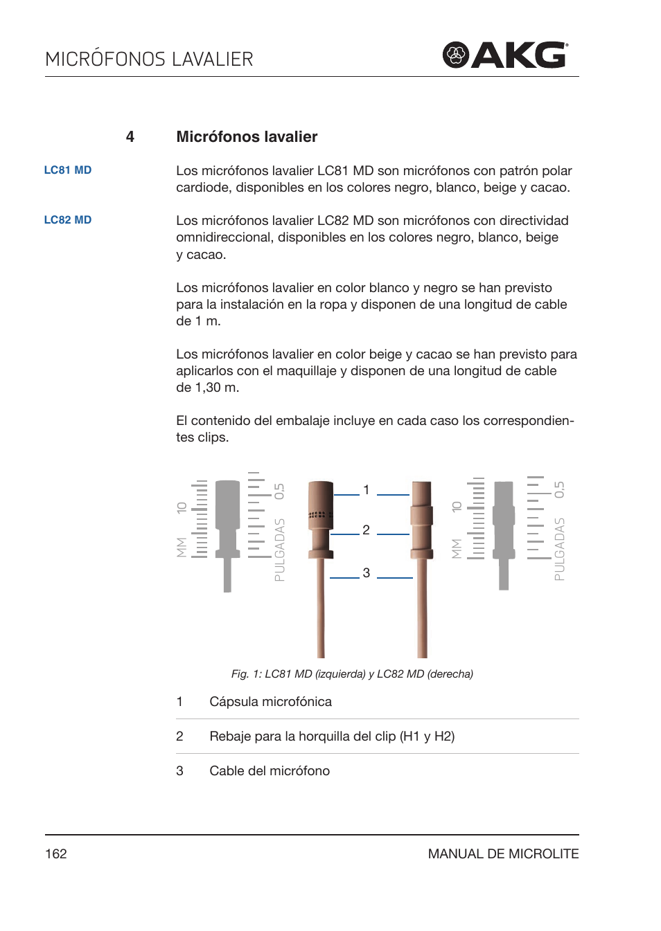 4 micrófonos lavalier, Micrófonos lavalier | Akg LC81 MD Reference Lightweight Cardioid Lavalier Microphone (Black) User Manual | Page 162 / 208
