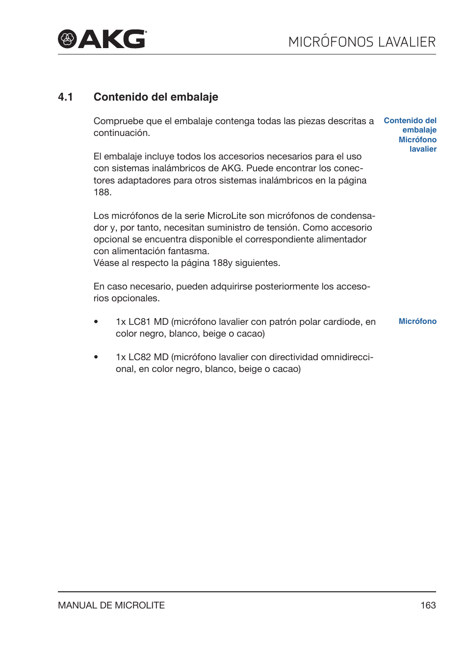 Akg LC81 MD Reference Lightweight Cardioid Lavalier Microphone (Black) User Manual | Page 163 / 208