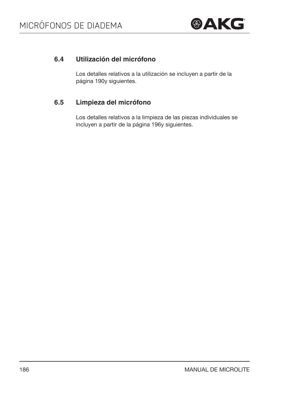 4 utilización del micrófono, 5 limpieza del micrófono, Utilización del micrófono | Limpieza del micrófono, Micrófonos de diadema | Akg LC81 MD Reference Lightweight Cardioid Lavalier Microphone (Black) User Manual | Page 186 / 208