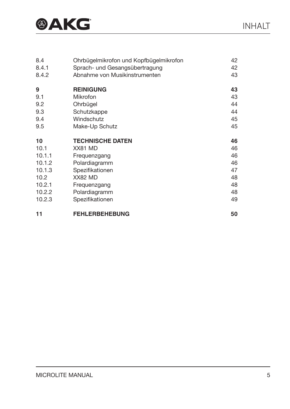 Inhalt | Akg LC81 MD Reference Lightweight Cardioid Lavalier Microphone (Black) User Manual | Page 5 / 208