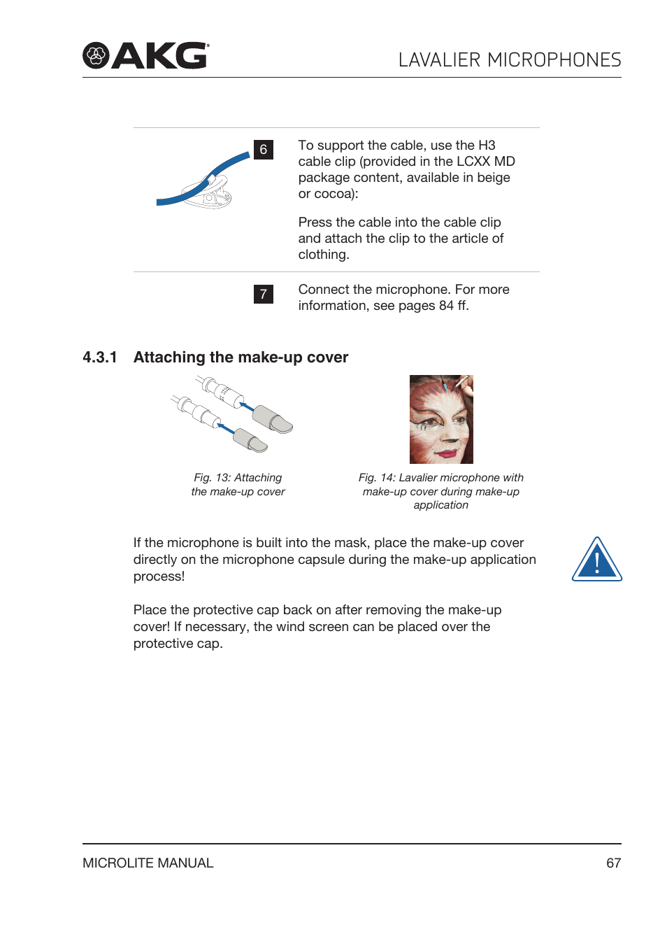 1 attaching the make‑up cover, Attaching the make‑up cover, Lavalier microphones | Akg LC81 MD Reference Lightweight Cardioid Lavalier Microphone (Black) User Manual | Page 67 / 208