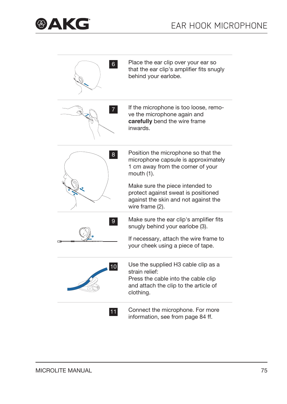 Ear hook microphone | Akg LC81 MD Reference Lightweight Cardioid Lavalier Microphone (Black) User Manual | Page 75 / 208