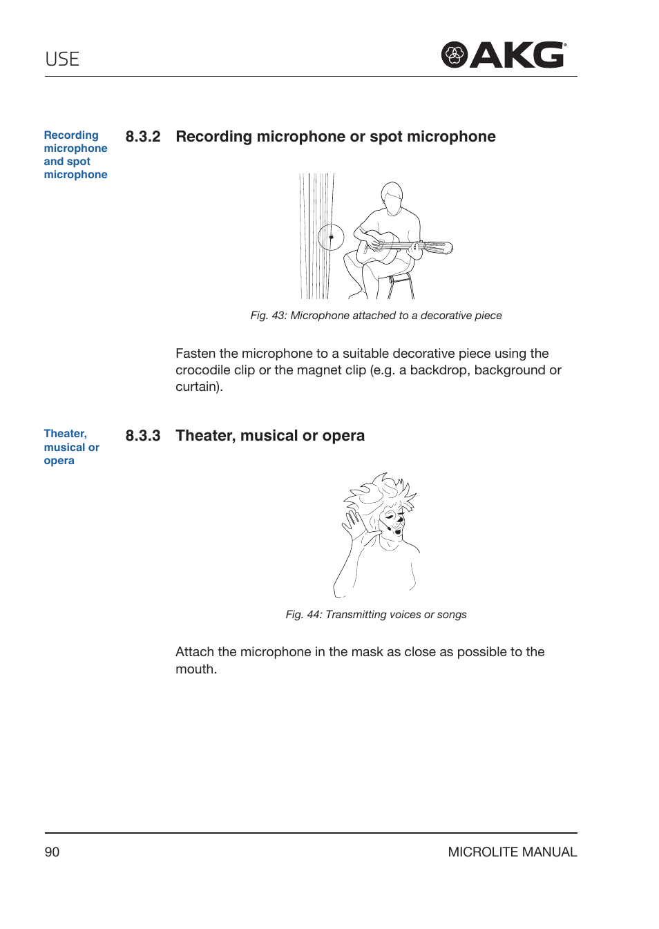 2 recording microphone or spot microphone, 3 theater, musical or opera, Recording microphone or spot microphone | Theater, musical or opera | Akg LC81 MD Reference Lightweight Cardioid Lavalier Microphone (Black) User Manual | Page 90 / 208