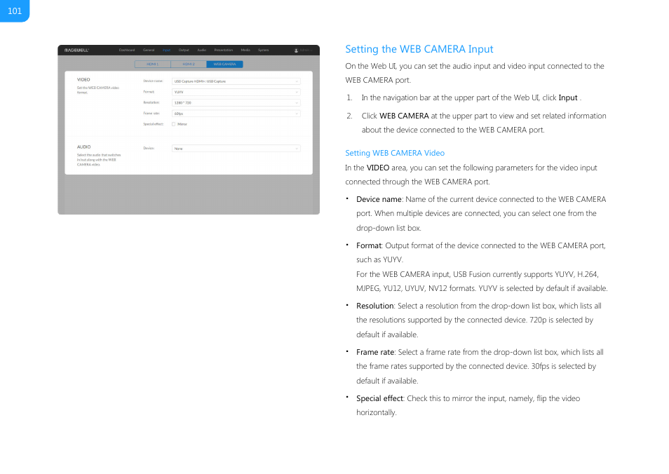 Setting the web camera input | Magewell USB Fusion HDMI & USB Video Capture Device User Manual | Page 101 / 166