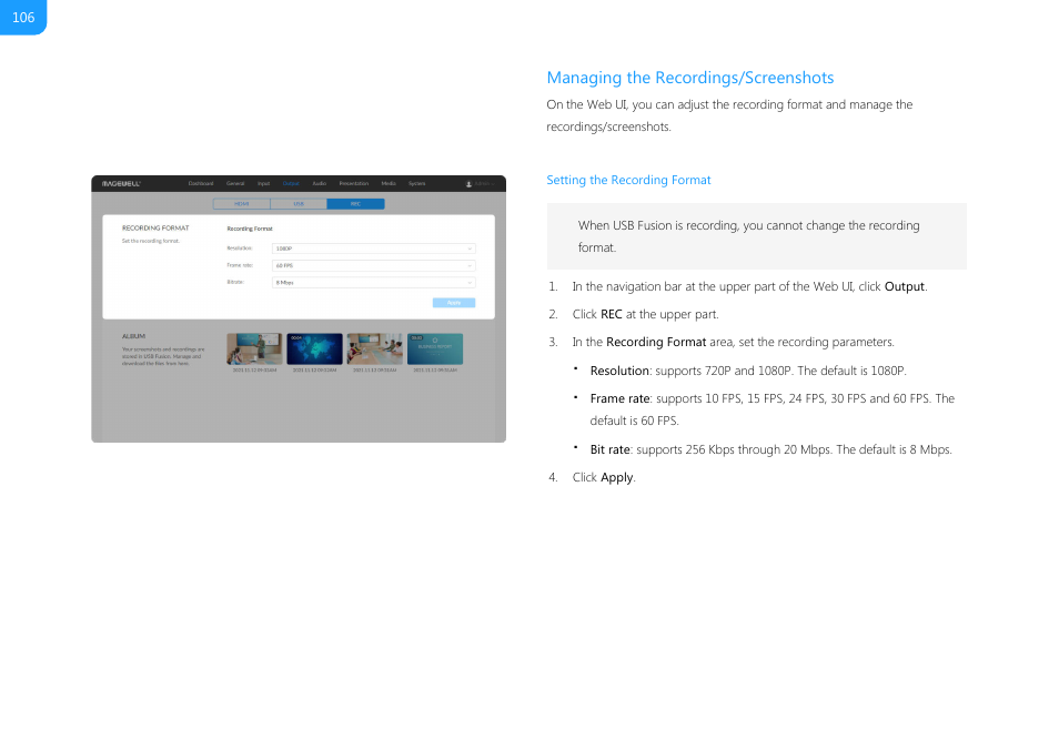 Managing the recordings/screenshots | Magewell USB Fusion HDMI & USB Video Capture Device User Manual | Page 106 / 166