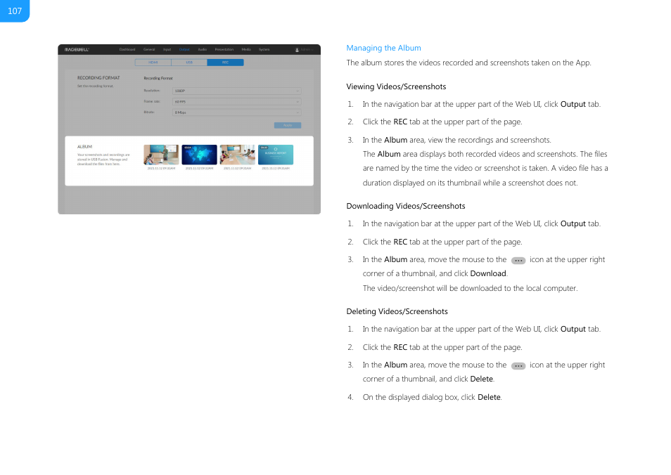 Downloading, Videos/screenshots | Magewell USB Fusion HDMI & USB Video Capture Device User Manual | Page 107 / 166