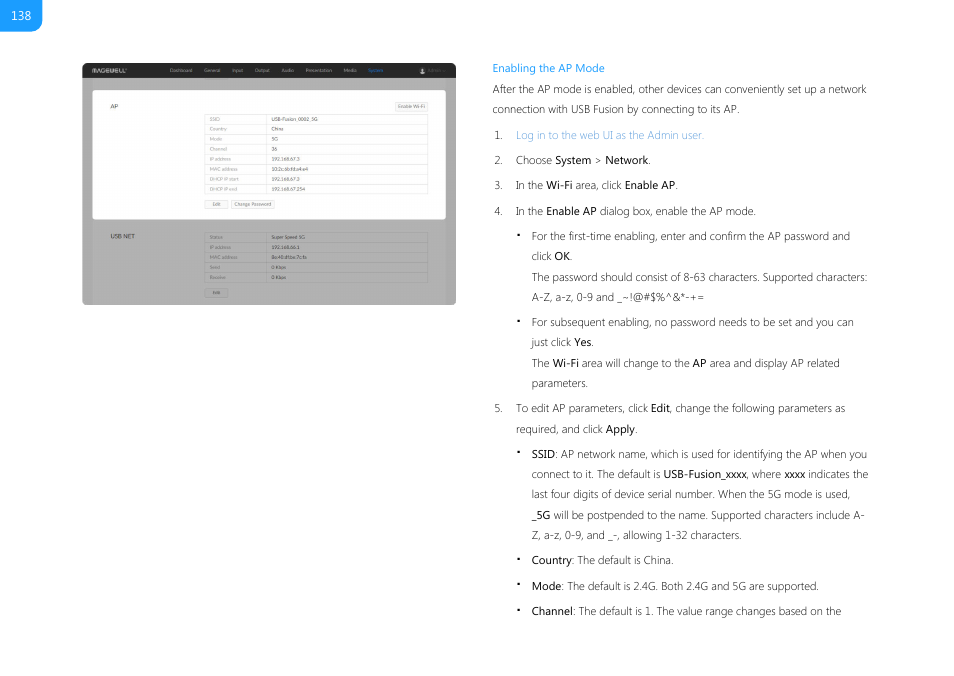 Enable the ap mode, Of usb fusion on the, Web ui | Magewell USB Fusion HDMI & USB Video Capture Device User Manual | Page 138 / 166