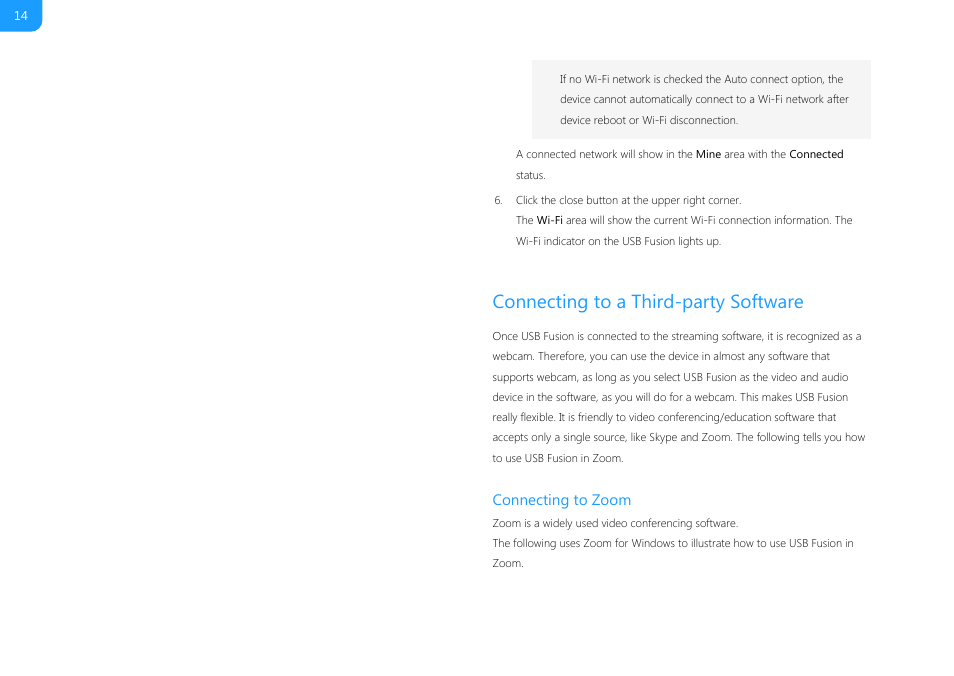 Connecting to a third-party software, Connecting to zoom | Magewell USB Fusion HDMI & USB Video Capture Device User Manual | Page 14 / 166