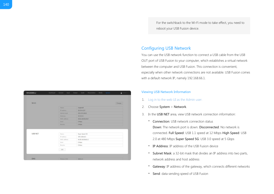 Configuring usb network | Magewell USB Fusion HDMI & USB Video Capture Device User Manual | Page 140 / 166