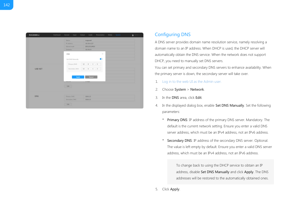 Configuring dns | Magewell USB Fusion HDMI & USB Video Capture Device User Manual | Page 142 / 166