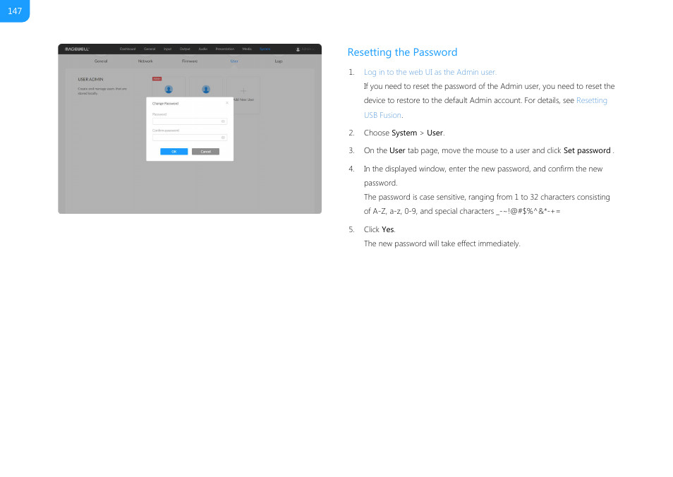 Resetting the password | Magewell USB Fusion HDMI & USB Video Capture Device User Manual | Page 147 / 166
