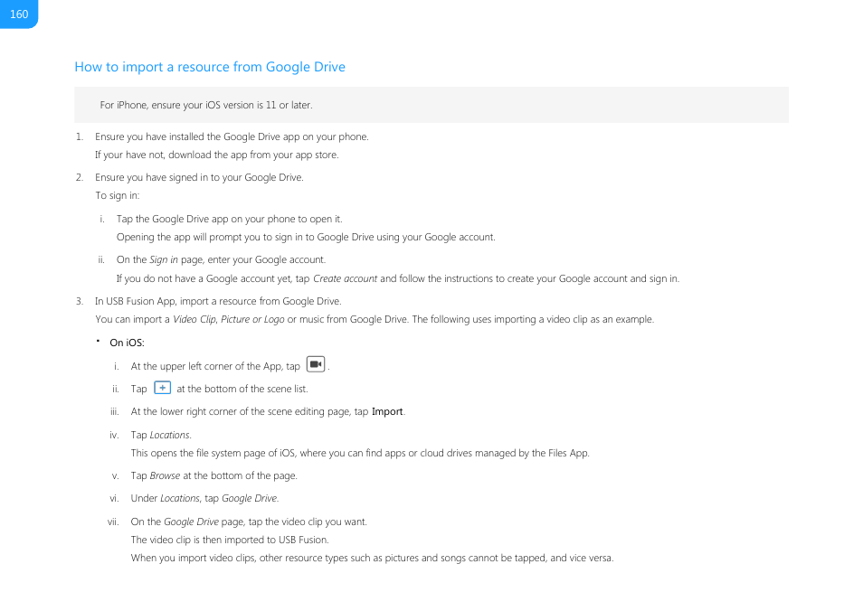 How to import a, Resource from google drive, Storage services are similar. for details, see | How to import a resource from, Google drive, How to import a resource from google drive | Magewell USB Fusion HDMI & USB Video Capture Device User Manual | Page 160 / 166