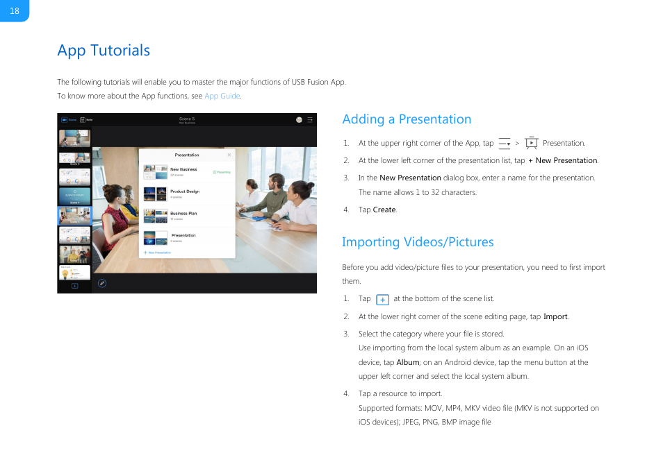 App tutorials, Adding a presentation, Importing videos/pictures | Magewell USB Fusion HDMI & USB Video Capture Device User Manual | Page 18 / 166