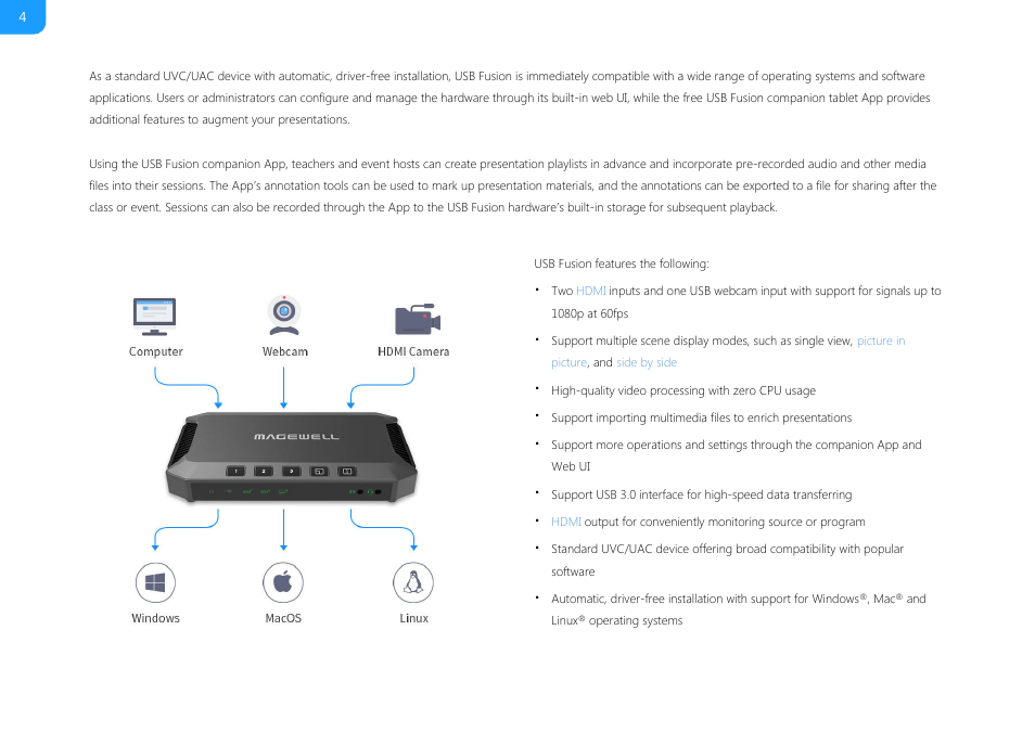 Magewell USB Fusion HDMI & USB Video Capture Device User Manual | Page 4 / 166