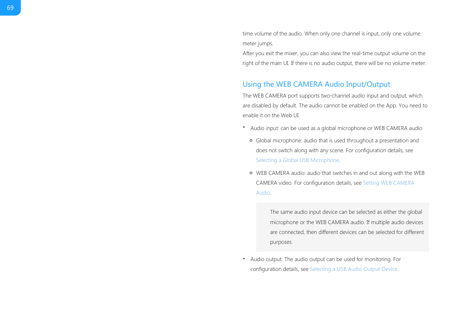 Using the web camera audio input/output | Magewell USB Fusion HDMI & USB Video Capture Device User Manual | Page 69 / 166