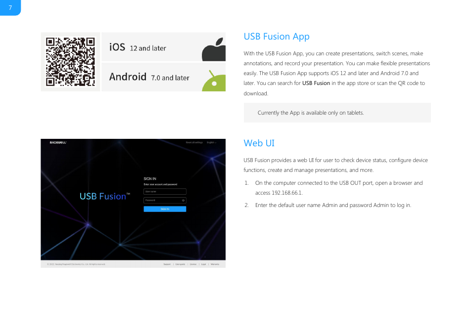 Usb fusion app, Web ui | Magewell USB Fusion HDMI & USB Video Capture Device User Manual | Page 7 / 166