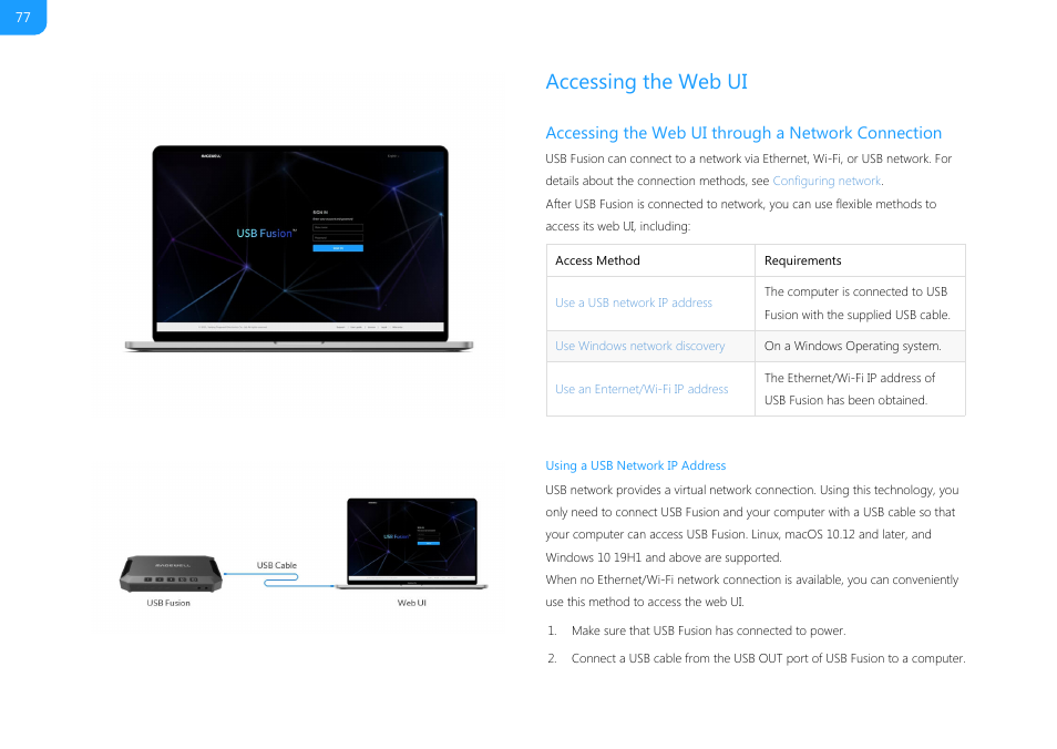 Accessing the web ui, Accessing the web ui through a network connection | Magewell USB Fusion HDMI & USB Video Capture Device User Manual | Page 77 / 166