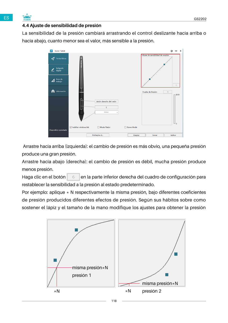 5 ajuste de sensibilidad de presión | Huion Kamvas 22 Plus Pen Display User Manual | Page 118 / 125