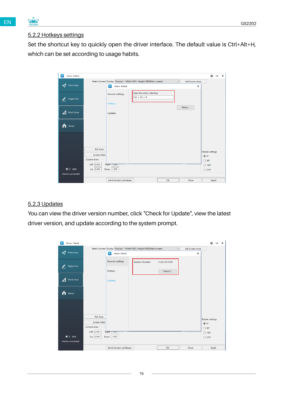 Huion Kamvas 22 Plus Pen Display User Manual | Page 15 / 125