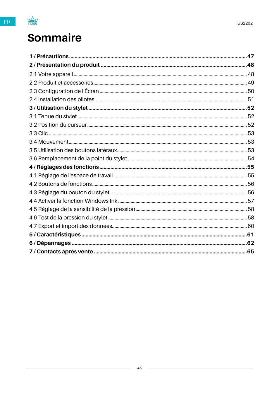 Sommaire | Huion Kamvas 22 Plus Pen Display User Manual | Page 45 / 125