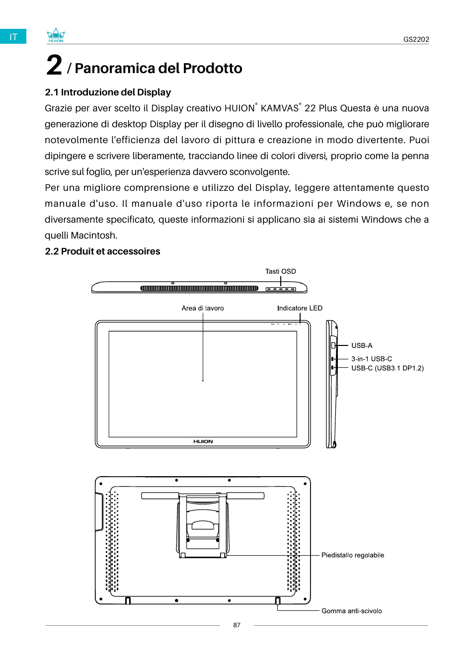 Panoramica del prodotto | Huion Kamvas 22 Plus Pen Display User Manual | Page 87 / 125