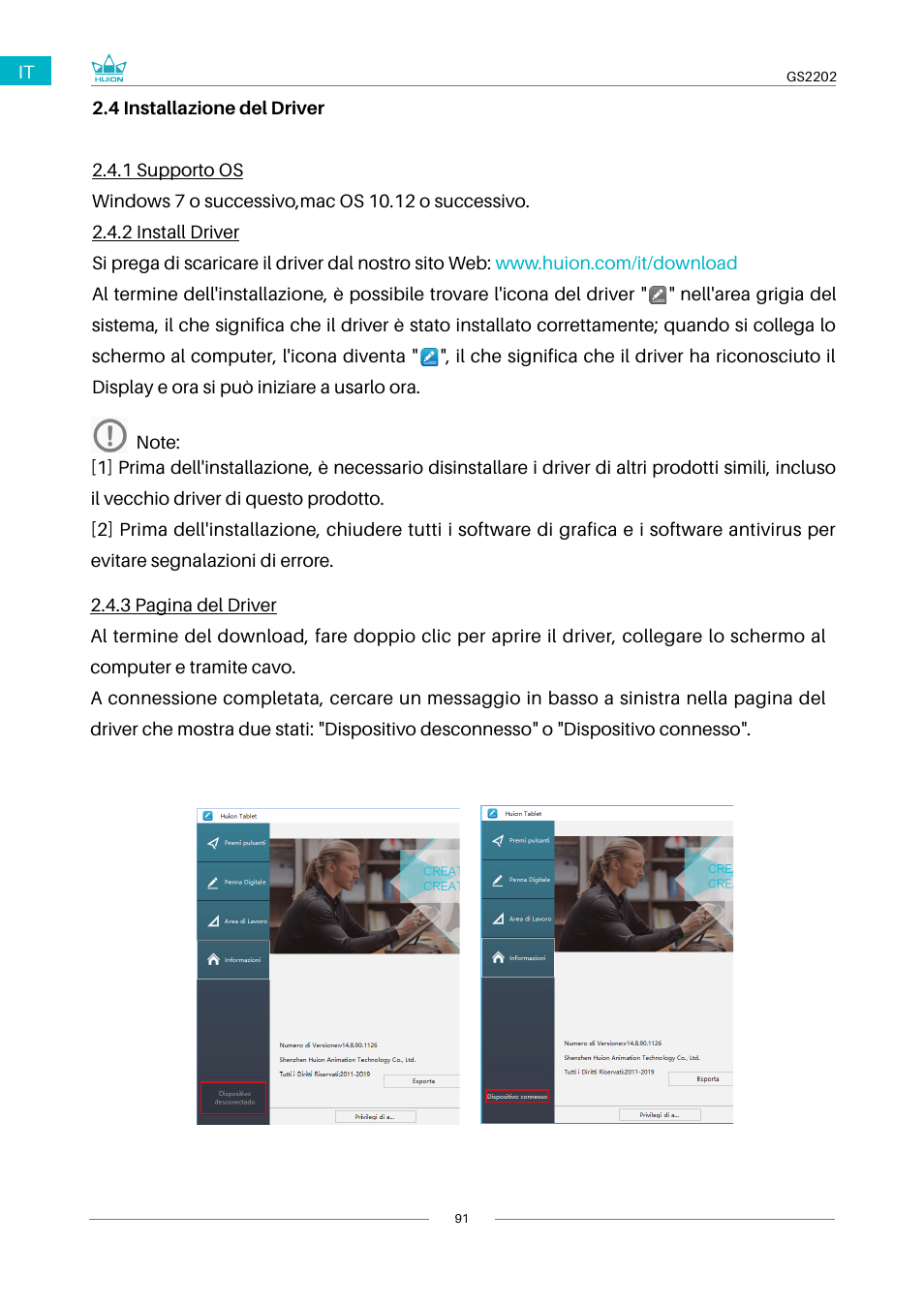 4 installazione del driver | Huion Kamvas 22 Plus Pen Display User Manual | Page 91 / 125