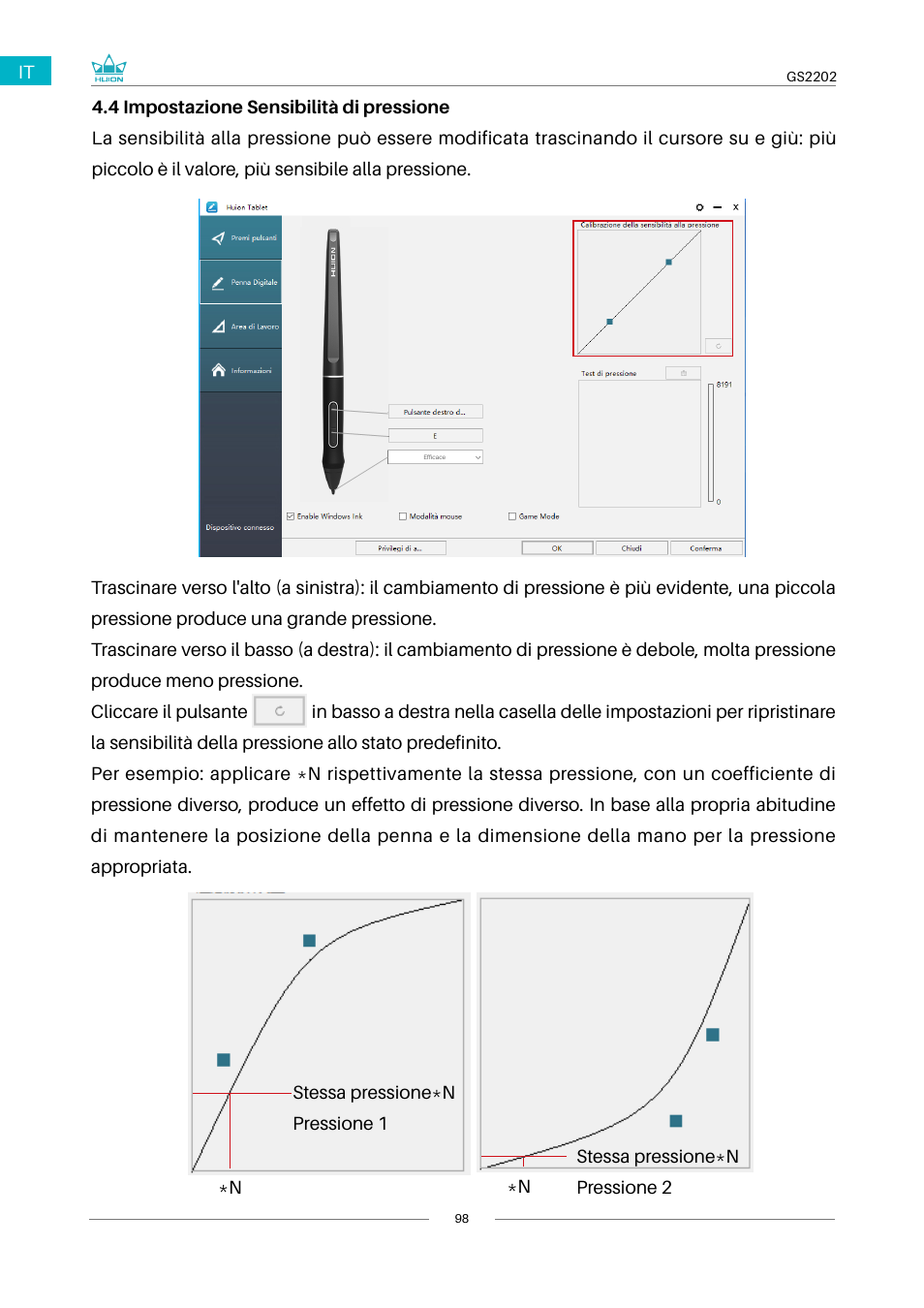 5 impostazione sensibilità di pressione | Huion Kamvas 22 Plus Pen Display User Manual | Page 98 / 125