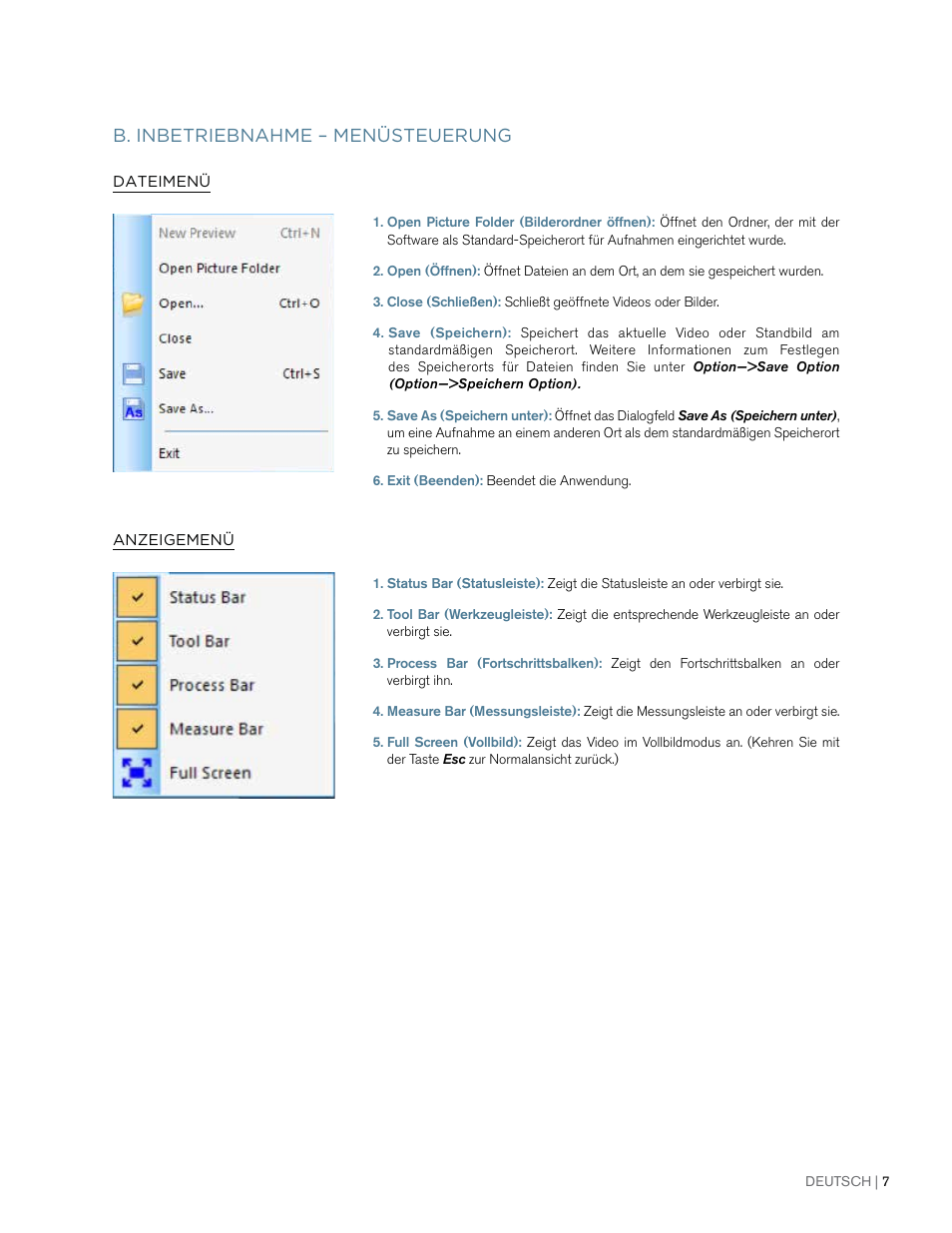 B. inbetriebnahme – menüsteuerung | Celestron 2MP Digital Microscope Imager User Manual | Page 41 / 85