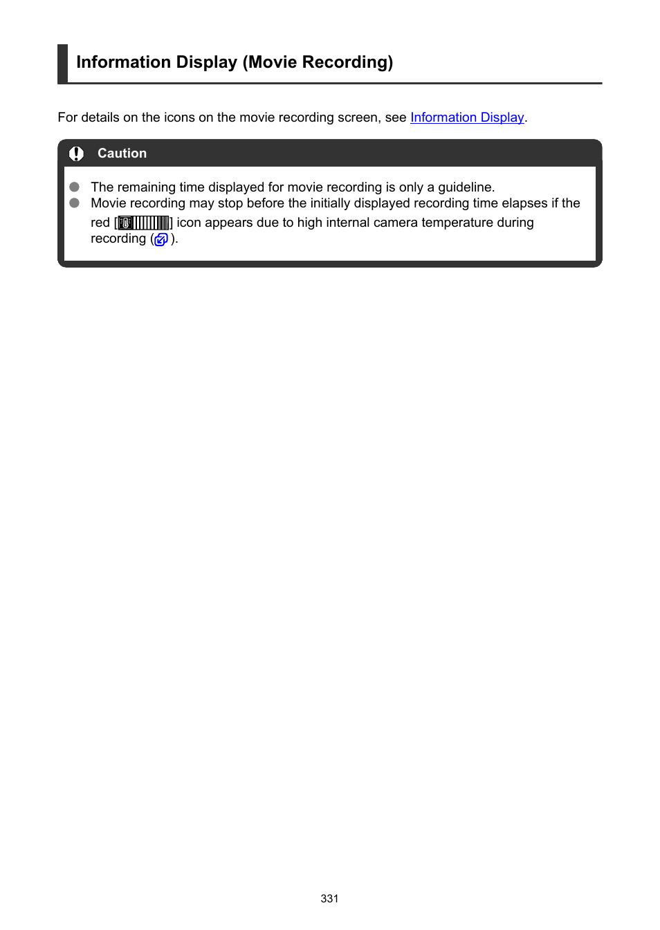 Information display (movie recording) | Canon EOS R50 Mirrorless Camera (White) User Manual | Page 331 / 810