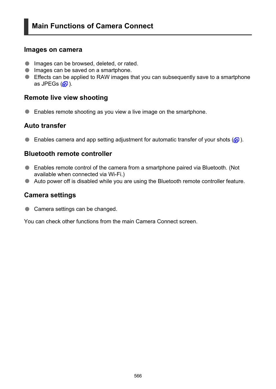 Main functions of camera connect | Canon EOS R50 Mirrorless Camera (White) User Manual | Page 566 / 810