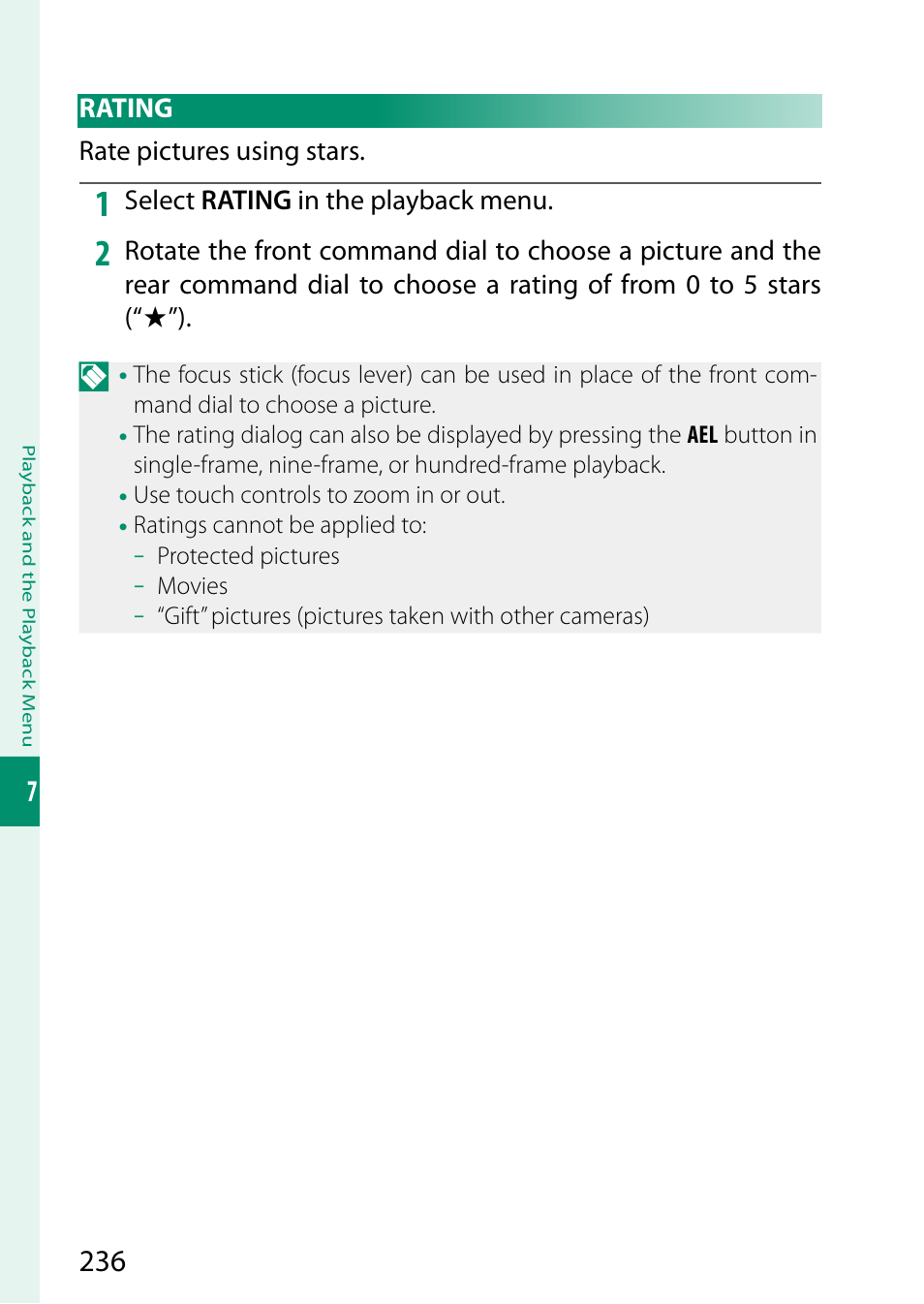 Rating | FujiFilm X-S20 Mirrorless Camera with 18-55mm Lens (Black) User Manual | Page 262 / 424