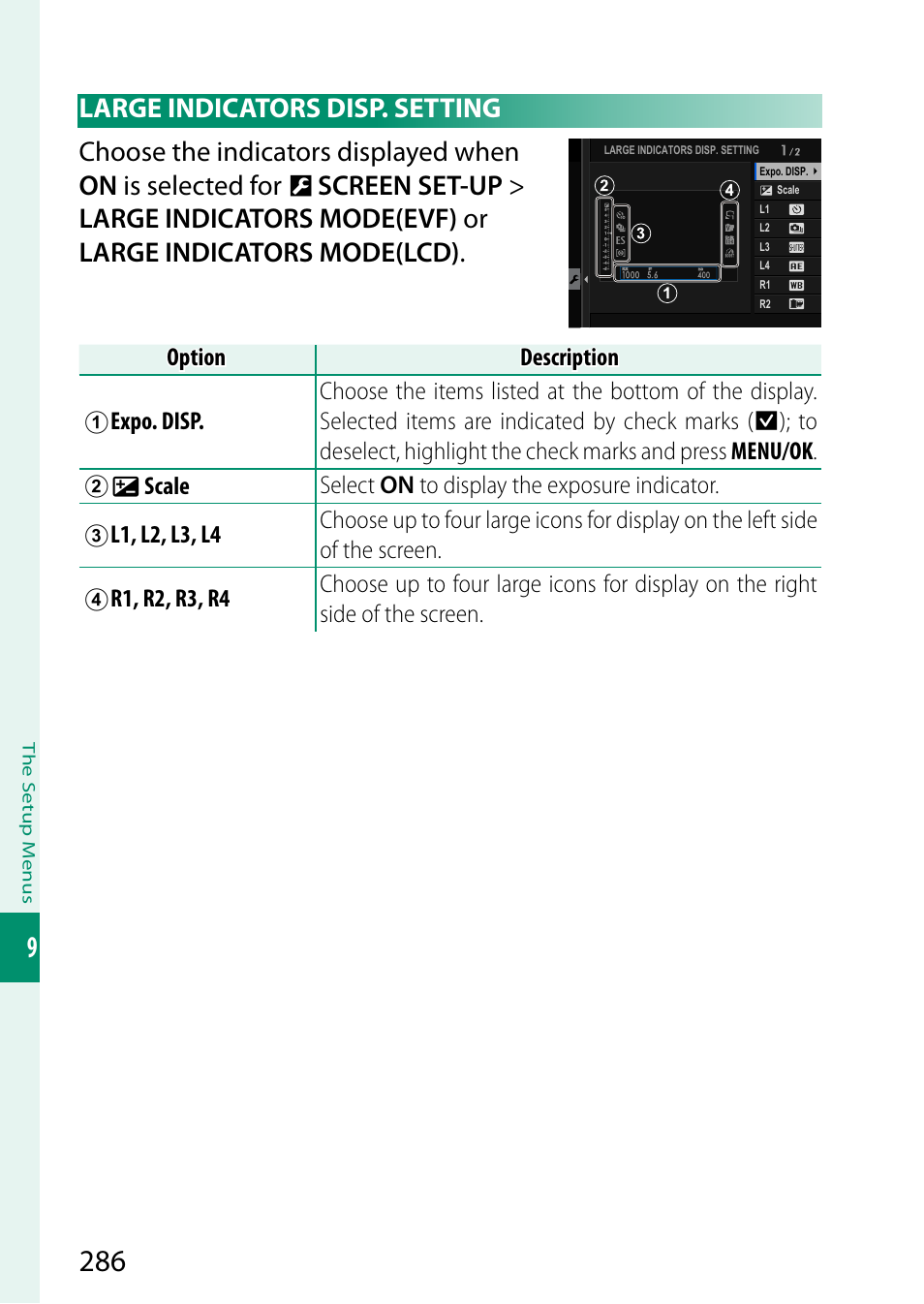 Large indicators disp. setting | FujiFilm X-S20 Mirrorless Camera with 18-55mm Lens (Black) User Manual | Page 312 / 424