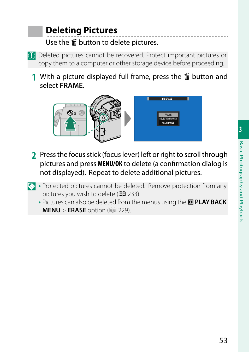 Deleting pictures | FujiFilm X-S20 Mirrorless Camera with 18-55mm Lens (Black) User Manual | Page 79 / 424