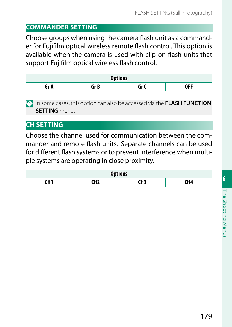 Commander setting, Ch setting, Commander setting ch setting | FujiFilm X-H2 Mirrorless Camera User Manual | Page 203 / 404