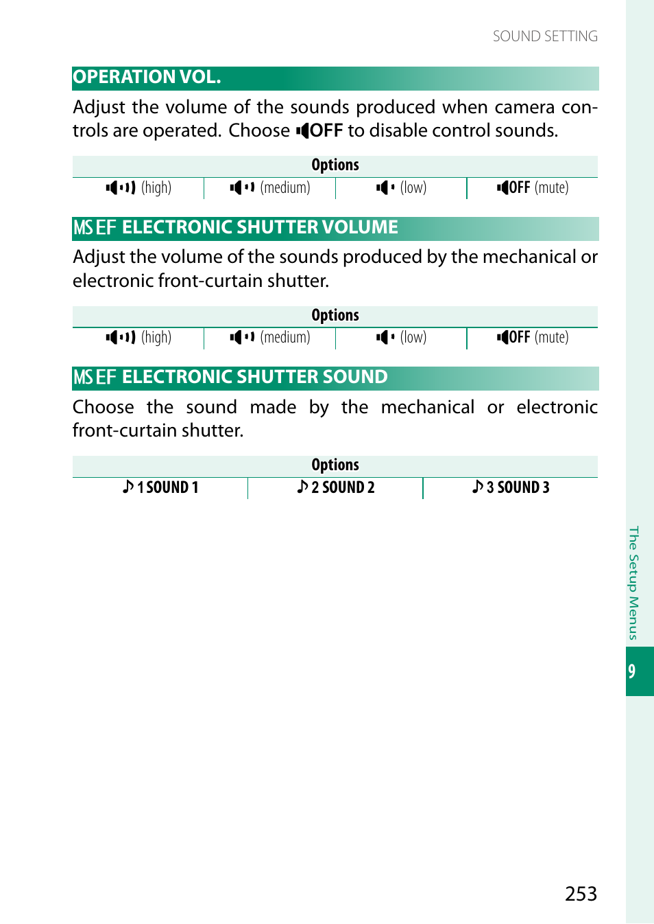 Operation vol, Electronic shutter volume, Electronic shutter sound | FujiFilm X-H2 Mirrorless Camera User Manual | Page 277 / 404