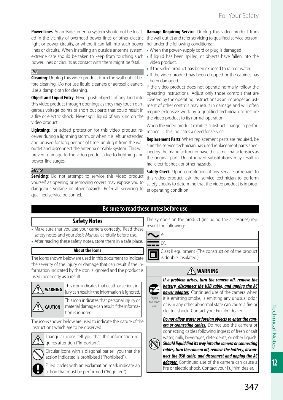 For your safety | FujiFilm X-H2 Mirrorless Camera User Manual | Page 371 / 404
