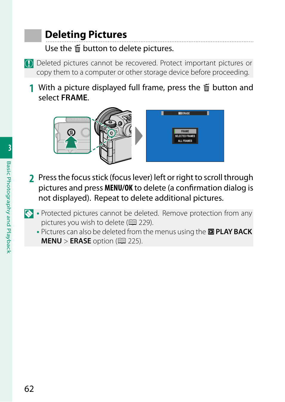 Deleting pictures | FujiFilm X-H2 Mirrorless Camera User Manual | Page 86 / 404