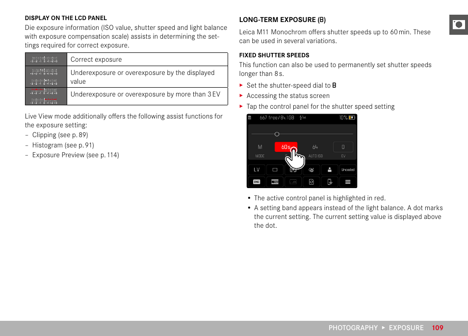 Long-term exposure (b), Long-term exposure | LEICA M11 Monochrom Rangefinder Camera User Manual | Page 109 / 185