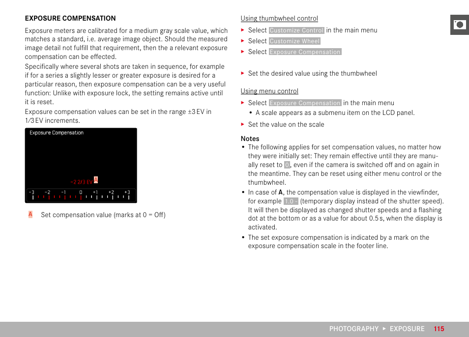Exposure compensation | LEICA M11 Monochrom Rangefinder Camera User Manual | Page 115 / 185