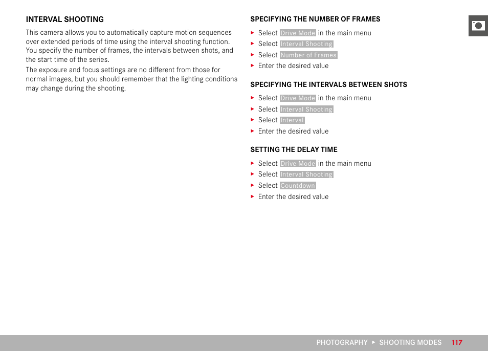 Interval shooting | LEICA M11 Monochrom Rangefinder Camera User Manual | Page 117 / 185