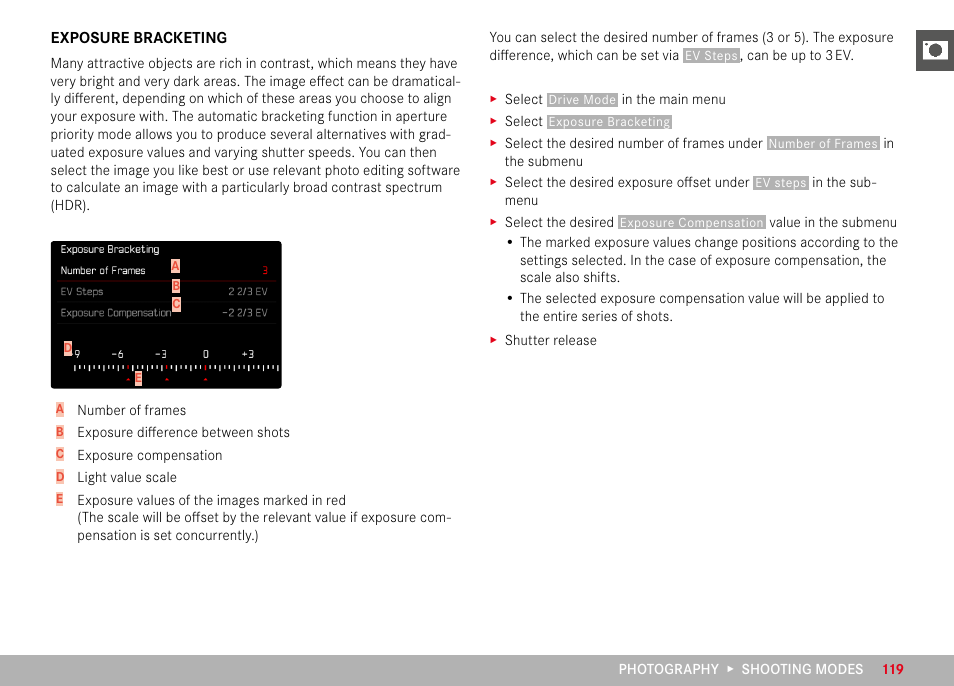 Exposure bracketing | LEICA M11 Monochrom Rangefinder Camera User Manual | Page 119 / 185