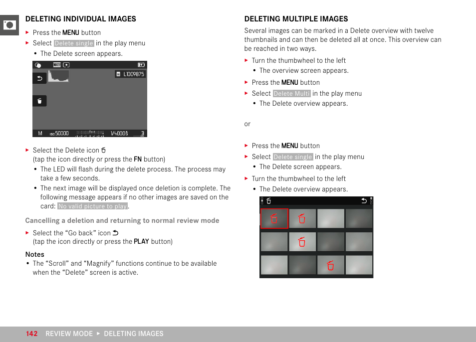 Deleting multiple images | LEICA M11 Monochrom Rangefinder Camera User Manual | Page 142 / 185