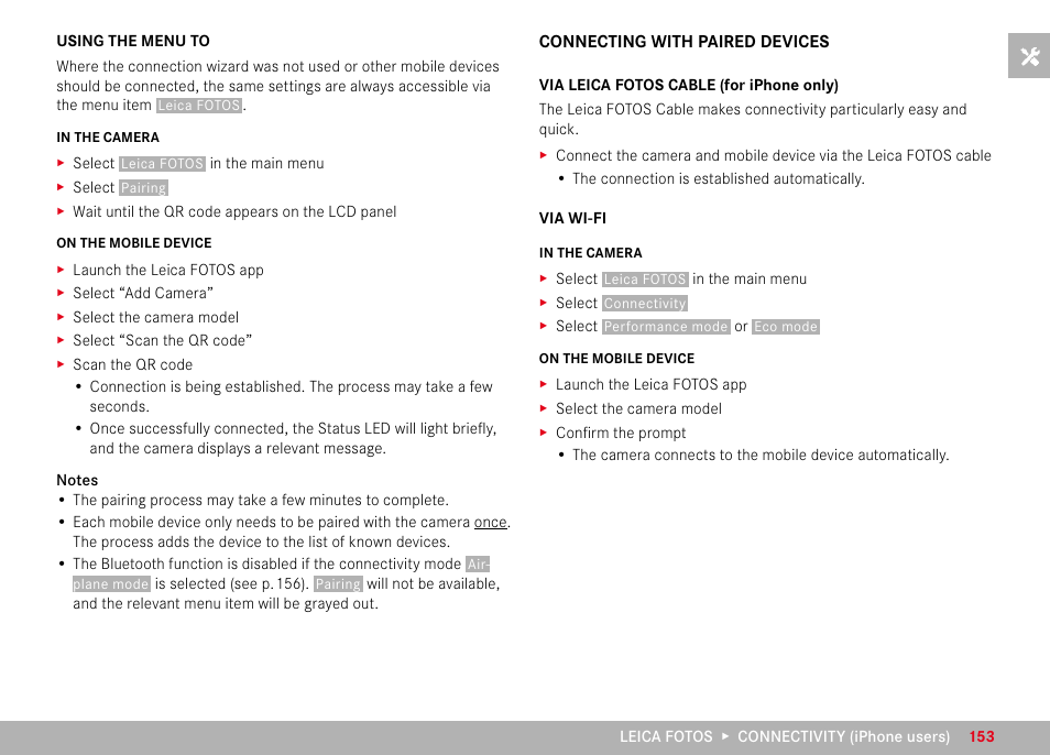 Connecting with paired devices | LEICA M11 Monochrom Rangefinder Camera User Manual | Page 153 / 185