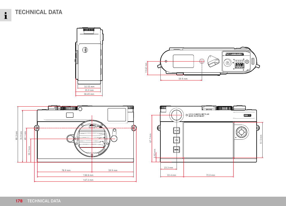 Technical data, Technical data 178 | LEICA M11 Monochrom Rangefinder Camera User Manual | Page 178 / 185