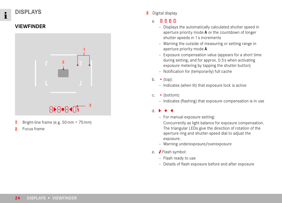 Displays, Viewfinder | LEICA M11 Monochrom Rangefinder Camera User Manual | Page 24 / 185